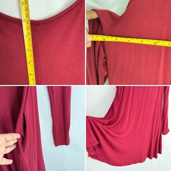 Women Red Cold Shoulder A-Line Shirt Dress Red Large With pockets - Picture 11 of 15